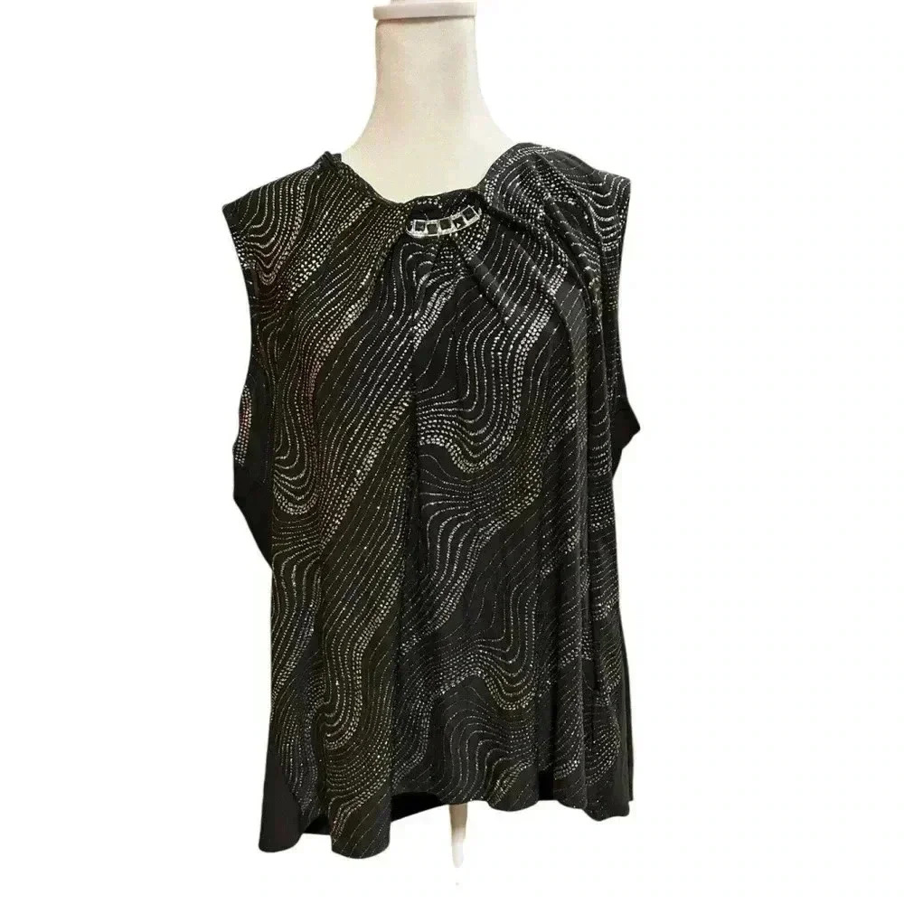 Notations Black Size 3X Sparkle Sleeveless‎ Blouse
